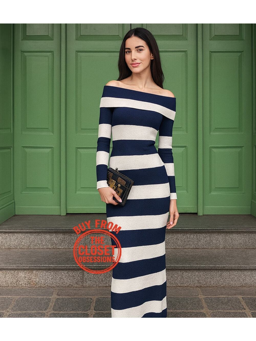 ZARA Striped Knit Off Shoulder Midi Dress NWT Size M